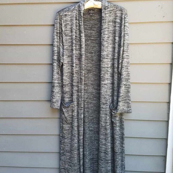 Worthington Maxi Black Gray Marled Open Front Cardigan size OX - Picture 11 of 11